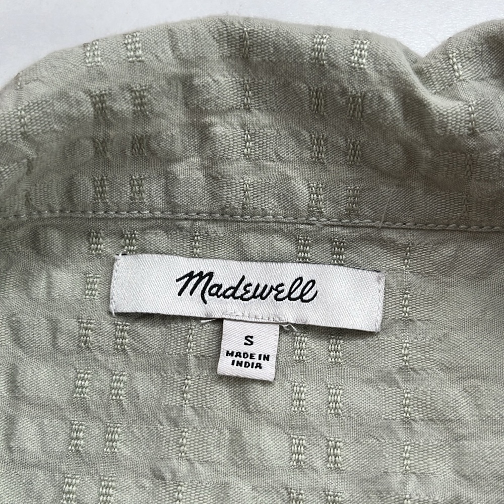Madewell seersucker green tortoise buttons camp utility short sleeve romper S - Picture 11 of 12